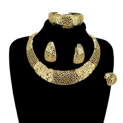 Newest Luxury Dubai Jewelry Set Women Exquisite Necklace Earrings Ring Bracelet Birthday Gift FHK13706