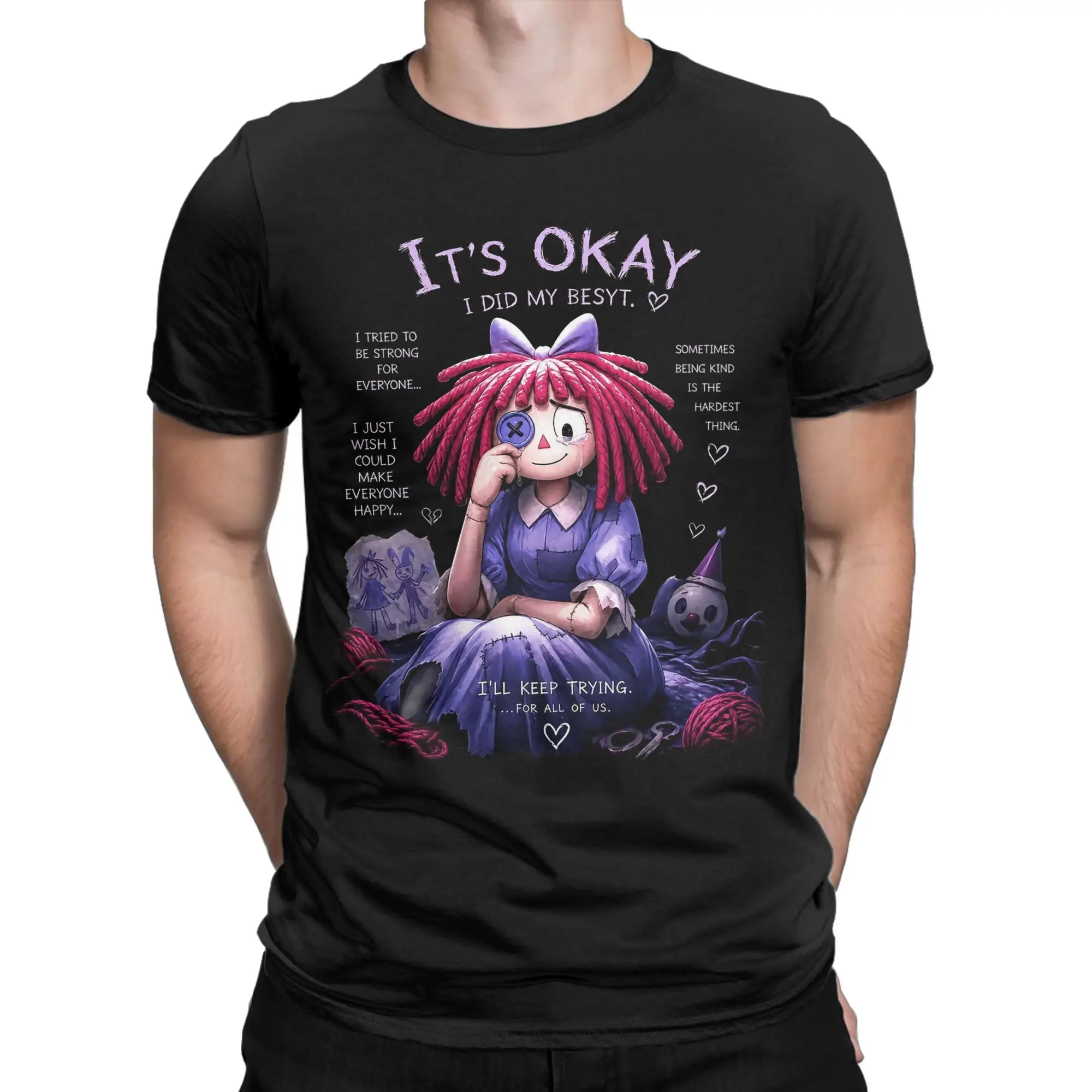 Vintage Ragatha Cartoon Digitals Circus T-Shirts Men Round Neck 100% Cotton T Shirt Short Sleeve Tees Unique Tops