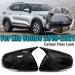 For Kia Seltos 2019-2023 Car Sticker Rearview Side Mirror Cover Wing Cap Exterior Door Rear View Case Trim Carbon Fiber Look