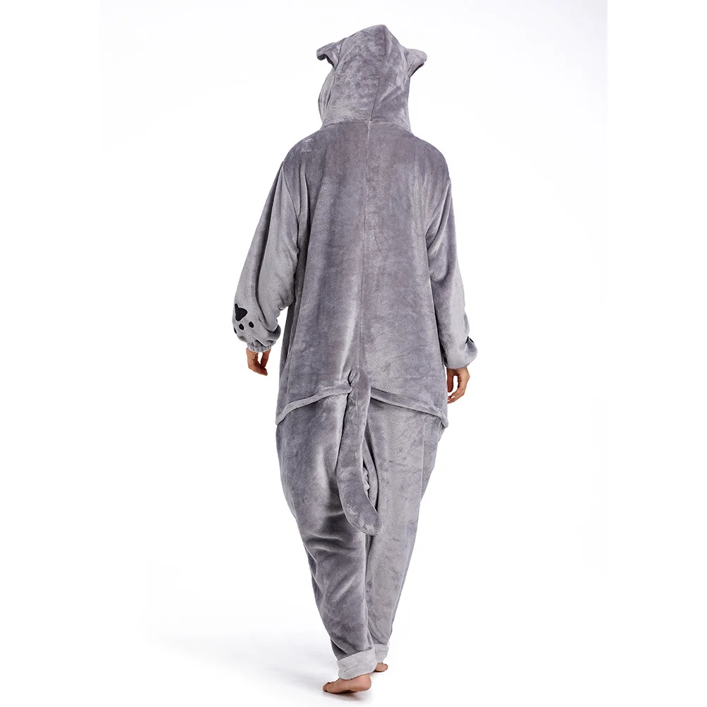 Tier Pyjama Cartoon Katze Cosplay Kostüm Frauen Männer warm Flanell Kapuze Overall Nachtwäsche Outfit Halloween Karneval Party Anzug