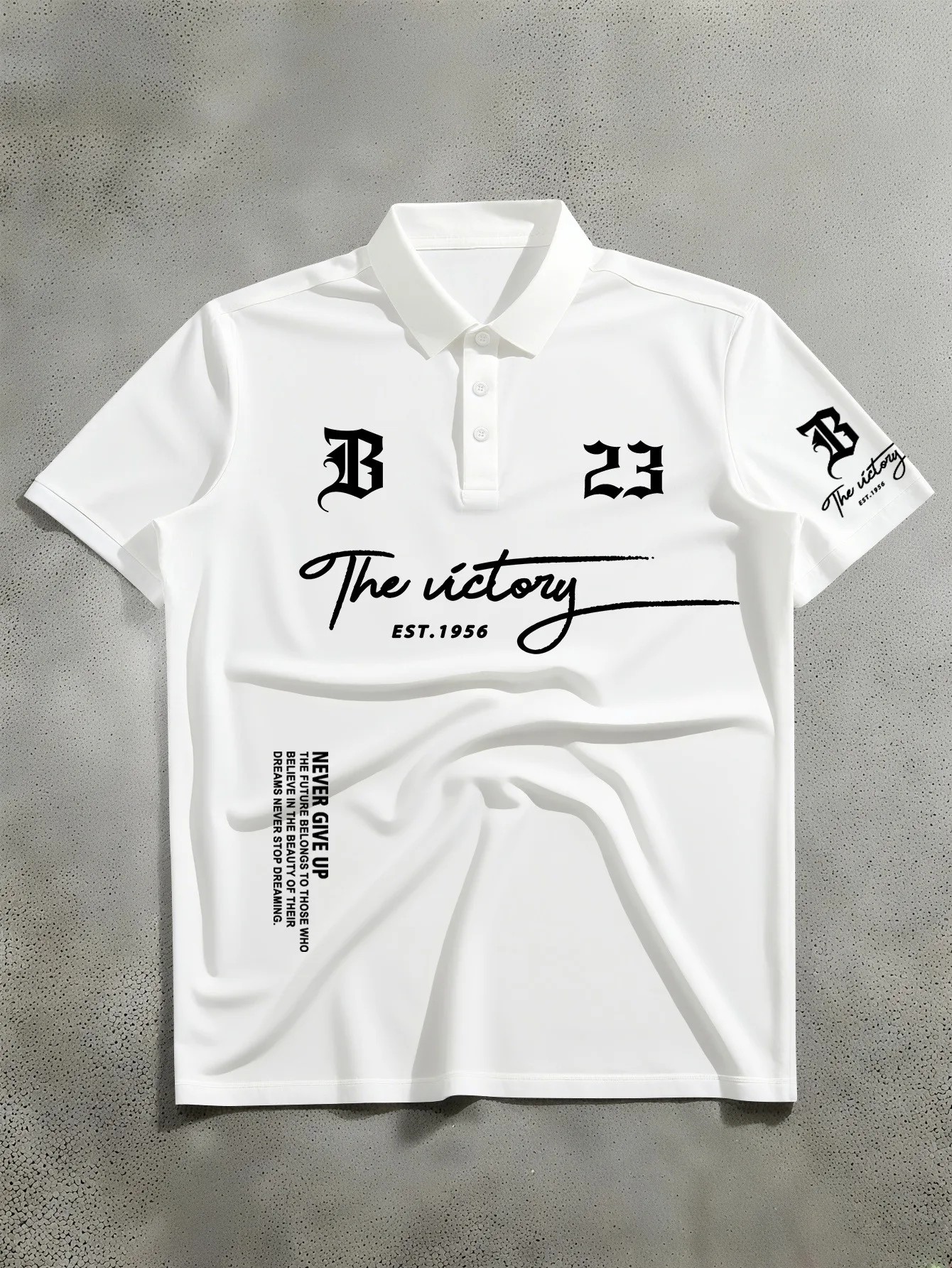 Men's Short Sleeved Polo Shirt, Literary Style The Victory EST.1956 Gothic B Letter Printed Short Sleeved Polo Shirt