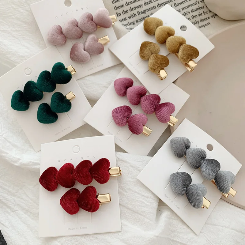 Fashion Korea Velvet Heart Hair Clips for Girls Sweet Bangs Barrettes Simple Side Hairpins Headwear Hair Accessories for Women