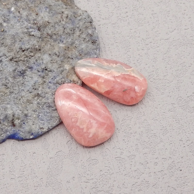 2Pcs Natural Stone Argentina Rhodochrosite Cabochons,Pink Cabochons For Pendants Making DIY Jewelry Finding 23x12x4mm 5g