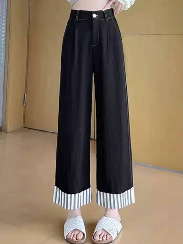 جينز حريم بيج فاتح للنساء لربيع وصيف جديد رقيق وفضفاض مستقيم قطع تسع نقاط أبي الخيار السراويل عالية الخصر...