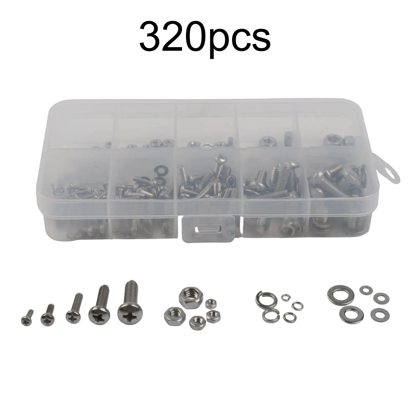 Complete Selection of 320Pcs Stainless Steel Screws Nuts Bolts Kit with Common Sizes for DIY Enthusiasts and Professionals