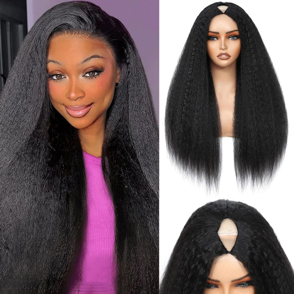 

Kinky Straight V Part Wig Glueless Wig Human Hair Yaki Straight Ready To Wear Remy Hair Wigs V Part Wig No Lace Wigs 18 36Inch