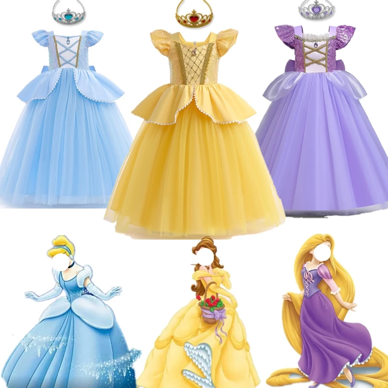 Girls Cinderella Belle Rapunzel Princess Dress Halloween Easter Cosplay Costume Party Kids Dresses for Girls  Children Clothing