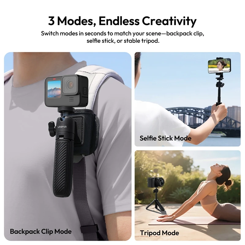 ​Ulanzi MT88 ClipMate Tripé Selfie Stick Tripé de mesa Suporte de tripé portátil para câmera de smartphone para Uka Mochila Clipe