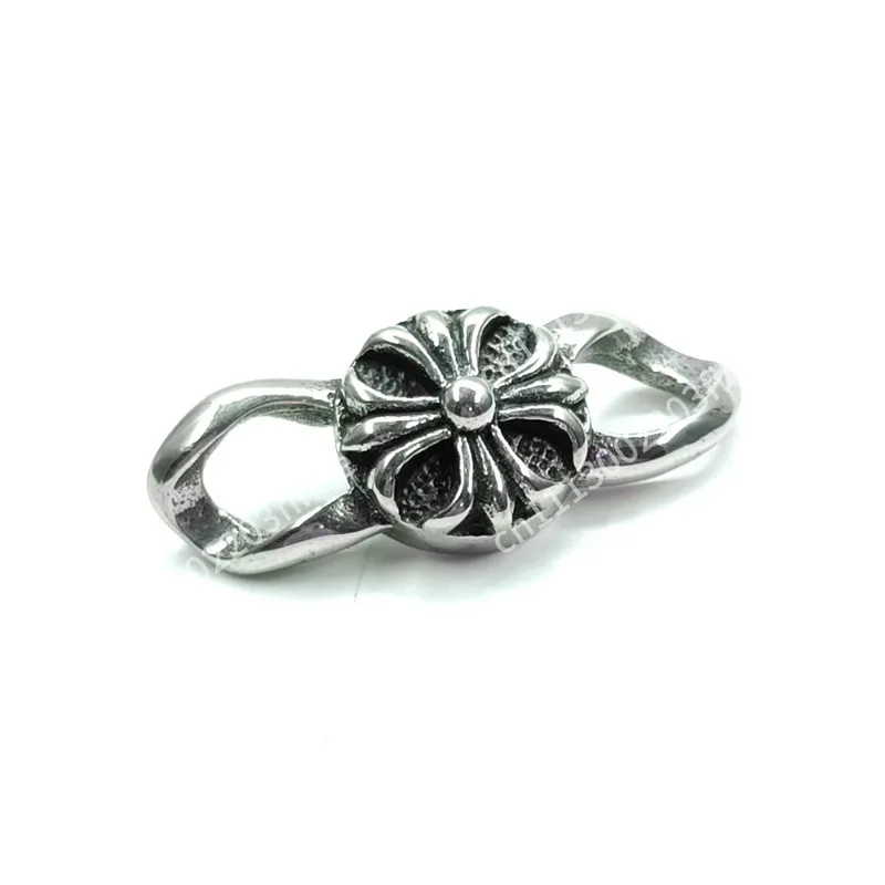 Punk stainless steel wide flat cross flower chain assembly accessories, retro titanium steel fashion accessories DIY