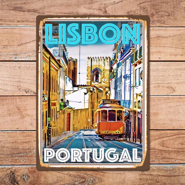 Lisbon Portugal Metal Tin Sign Metal Sign Home Room Wall Decor Vintage Style Travel Poster