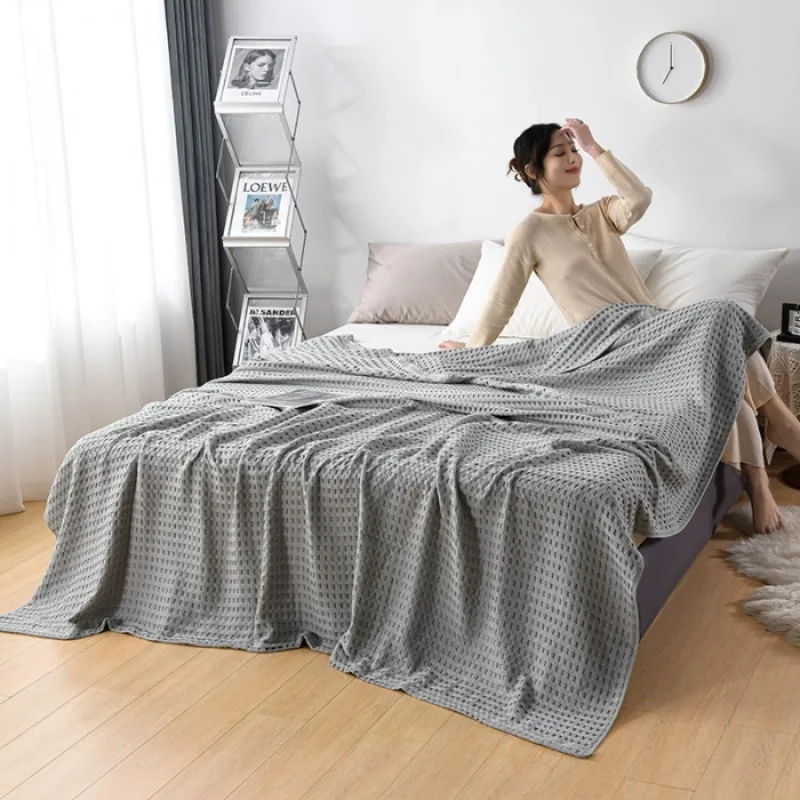 2025 Spring Cotton Japanese style Waffle Knitted Wire Blanket Towel Covered with Solid Color Sofa Blanket Comfortable