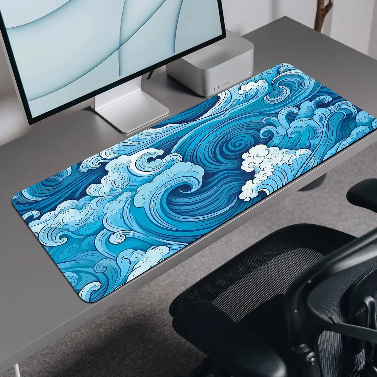 CIFBUY Extended Gaming Mouse Pad, Japanese Wave Illustration DeskKeyboard Pad for Home Office Dorm Workstation Accessories