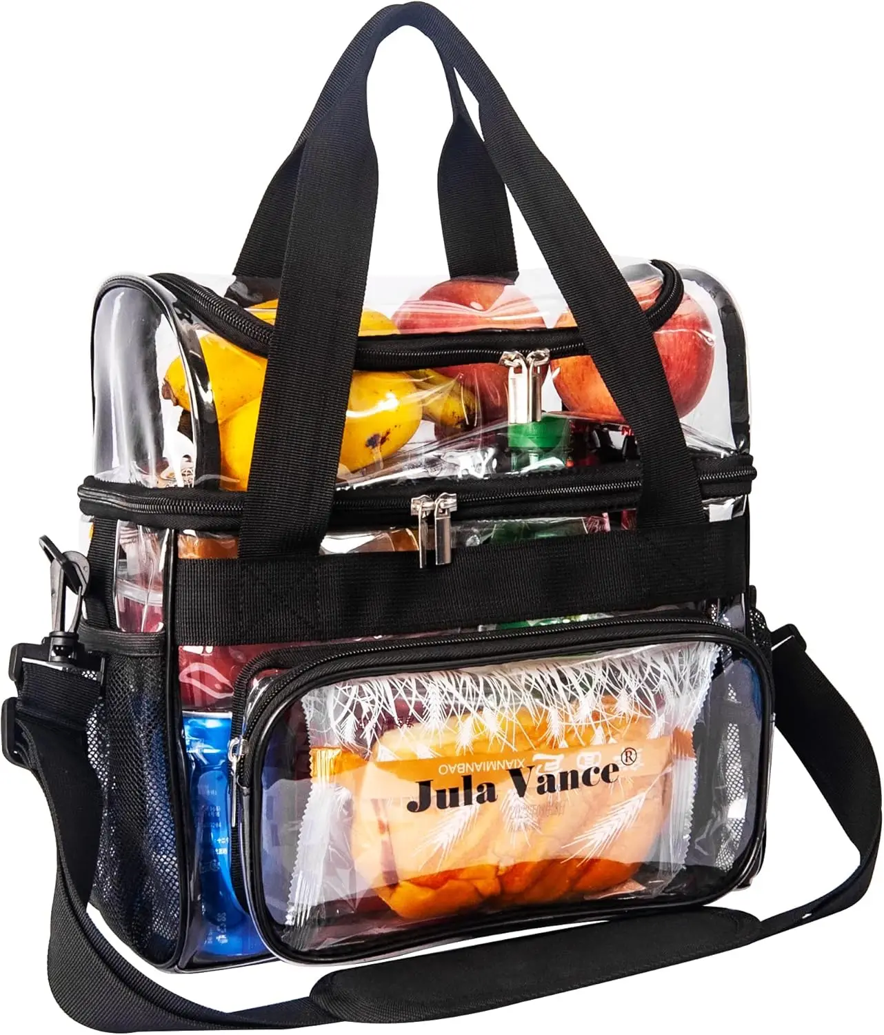 

Stadium Approved Double Decker Crossbody Clear Work bag Transparent PVC Lunch Tote Makeup Travel Kit Organizer Bag On Go