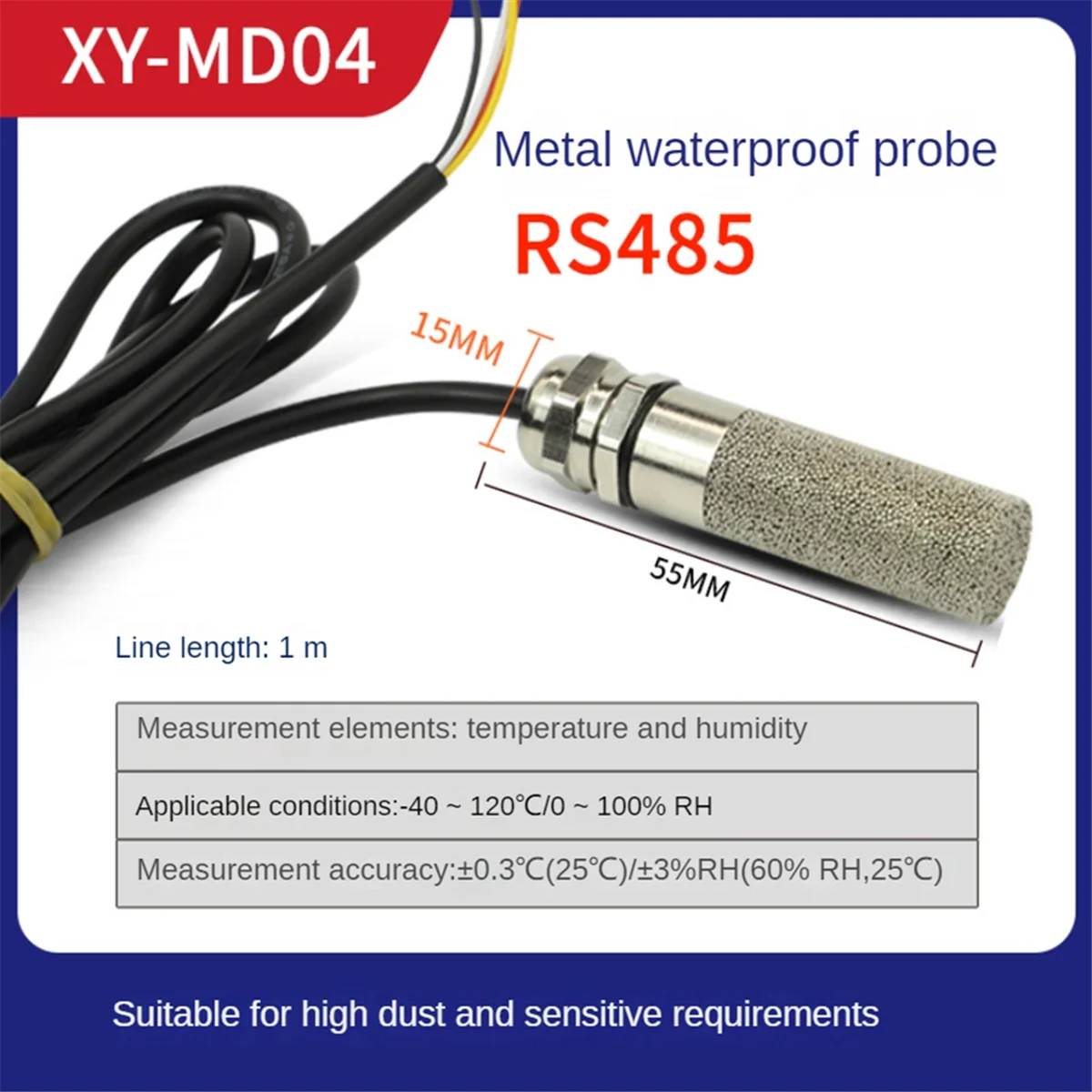 AB53 DC5-28V RS485 Temperature and Humidity Transmitter Modbus XY-MD03 Collector Temperature and Humidity -Metal Head