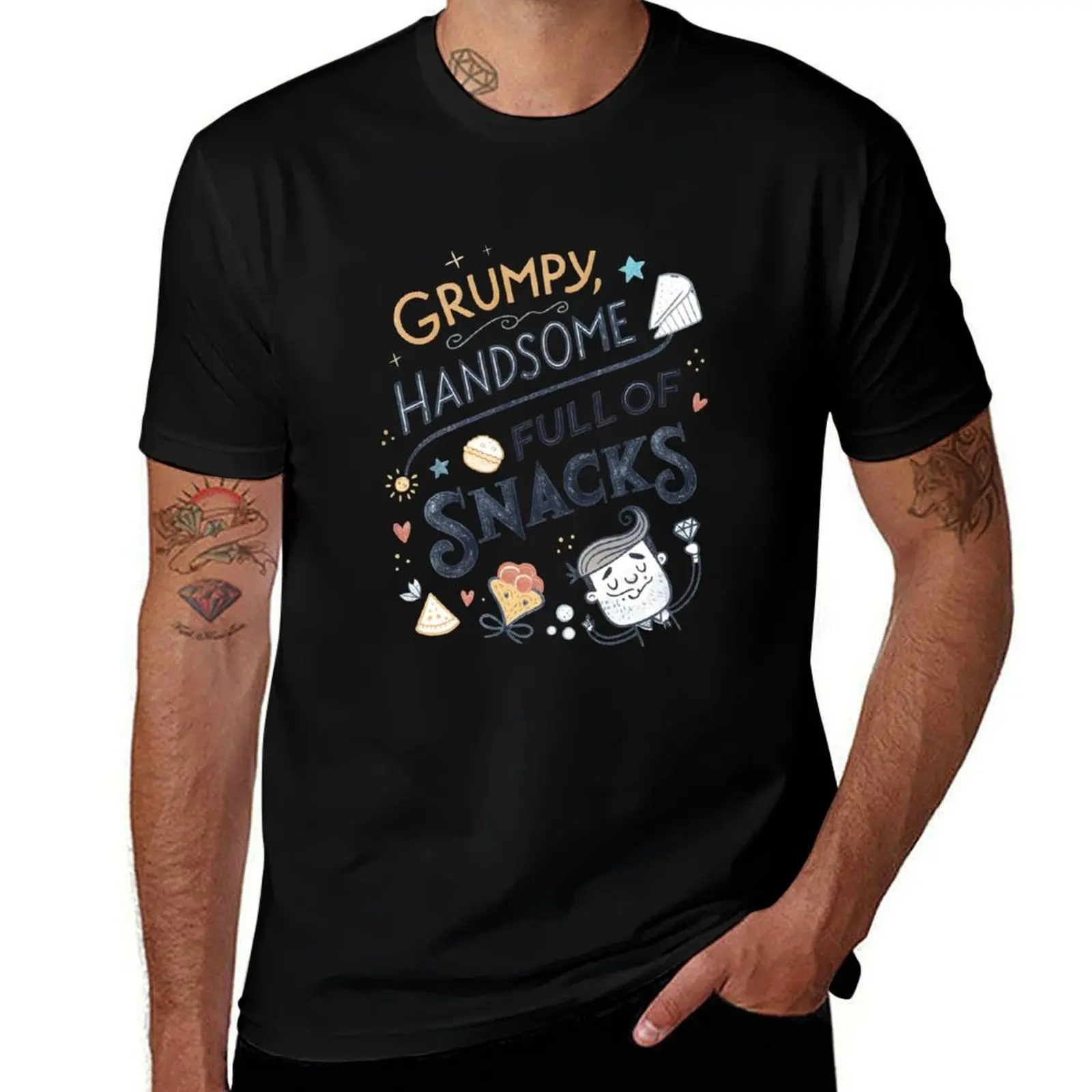

grumpy handsome full of snacks T-Shirt anime shirt Funny t-shirt blue archive heavy weight t shirts for men