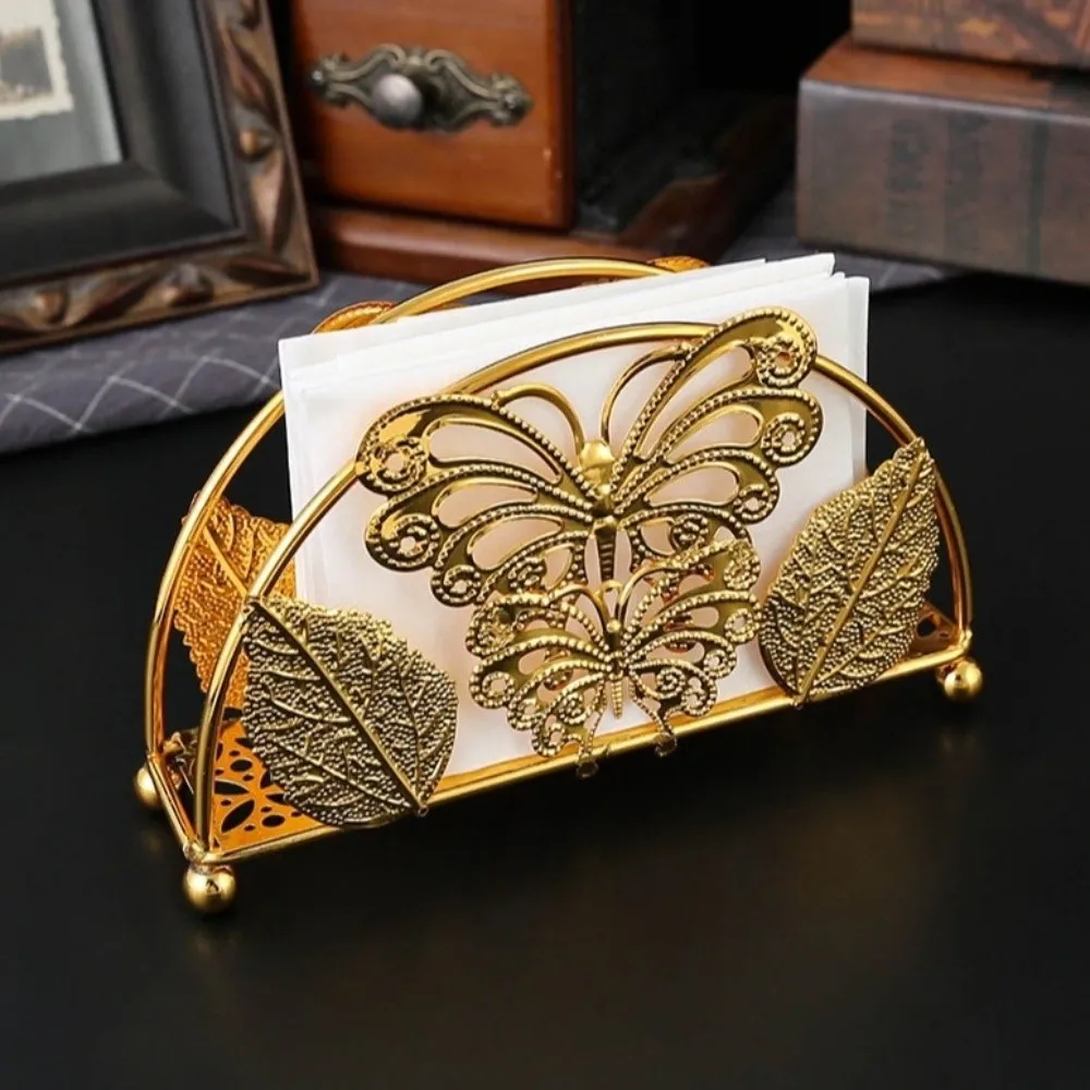 Space-Saving Ironwork Gold Tissue Holder Standing Nordic Style Flower Tissue Dispenser Rust-proof Multi-purpose