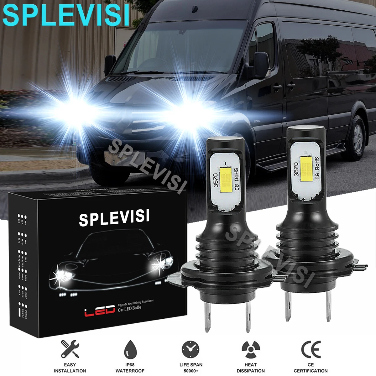 

2PCS White LED Headlight High/Low Beam Bulbs 6000K For Mercedes Sprinter 2006-2021 Mercedes C-Class W203 2000 2001 2002-2007