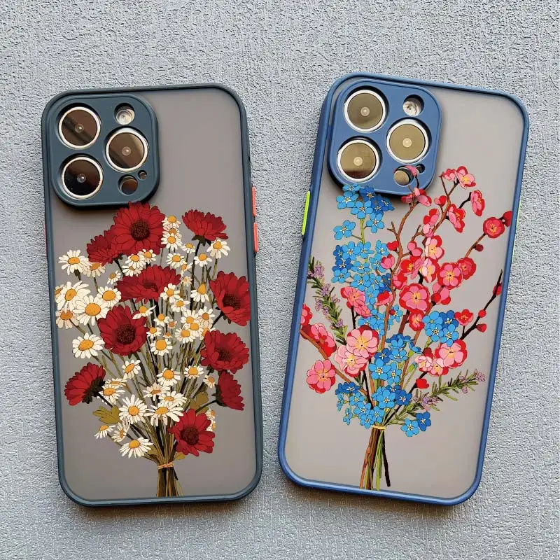 Flourish Flowers Phone Case for iPhone 16 15 14 13 12 11 Pro Max Mini 15 14 8 7 Plus X XS XR SE2 Bouquet Flower Shockproof Cover