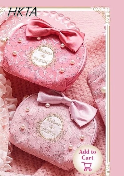 Japanese Style Lace Pearl Letter Embroidery Portable Storage Pink Bags Women Mine Summer Sweet Cute Lolita Cosmetic Bags Female