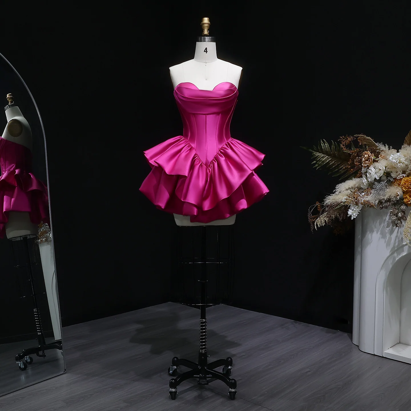 Sharon Said Fuchsia Sweetheart Homecoming Dress Corset Satin Tiered Ruffle Dubai Mini Cocktail Prom Party Gowns RM142 Customized – Detail 4