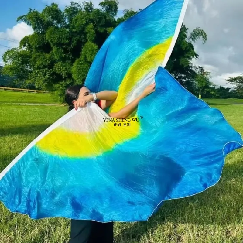 

Женский реквизит для танца живота, 100% натуральный шелк, окрашенная вручную вуаль, шаль, аксессуары для практики, полукруг, церковный флаг