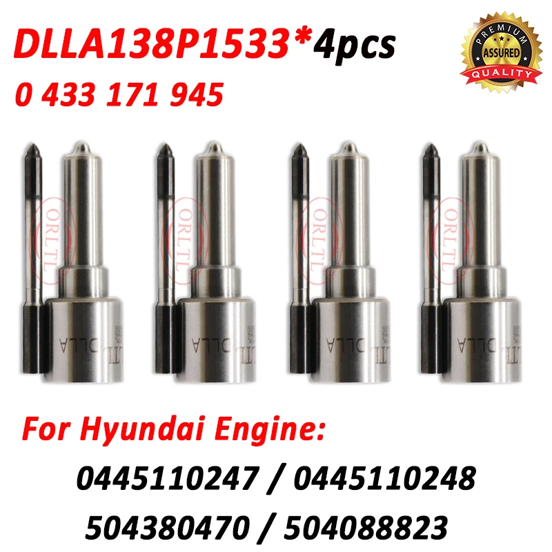 4pcs DLLA138P1533 0433171945 Diesel Injector Nozzle DLLA 138 P 1533 for Hyundai 0445110247 045110248 504380470 504088823