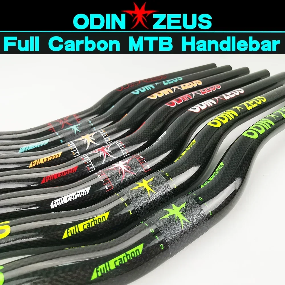 ODINZEUS-Full Carbon Mountain Bicycle Handlebar,Bike Part, Bike Part, Flat, Rise, MTB, 7 Colors, 25.4mm, 31.8mm x 580-740mm, New