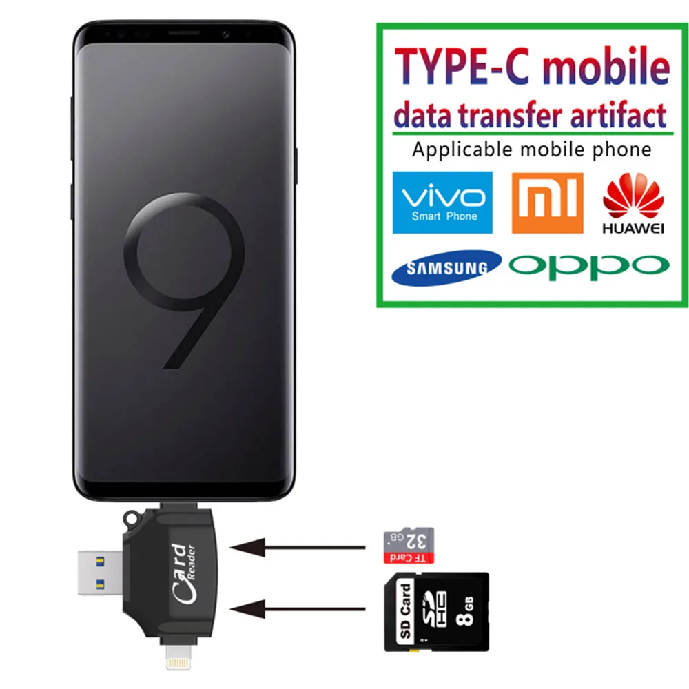 OTG card reader Multi-function 4 in 1 otg TF card camera SD card Reader for iphone 12/12mini/11/X/8/7 7s 6 6s