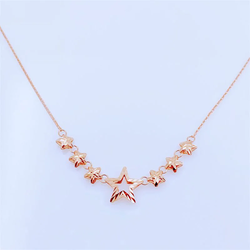585 Purple Gold Shining Star Necklace Luxury Plated 14K Rose Gold Fashion Hollow out Pendant collarbone Banquet Jewelry Gifts - view 5