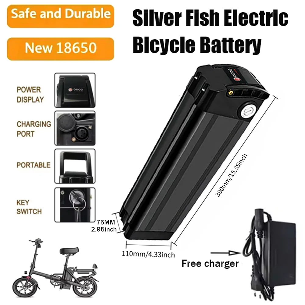 

Silver Fish 36V/48V/52V Lithium Battery Pack 12Ah-40Ah capacity Built-in BMS, No Memory Effect, Rechargeable 18650 Battery