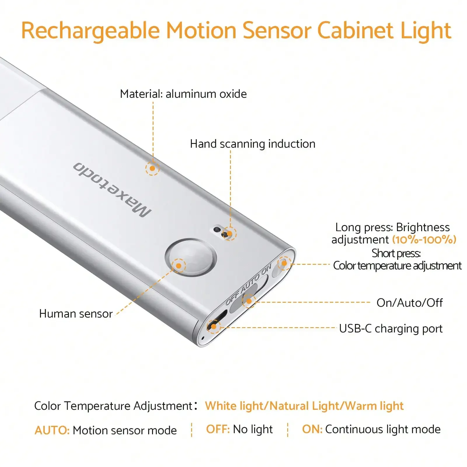 Luces LED para debajo del gabinete, Sensor magnético recargable de 3000mAh, 3 colores, temperatura, clase energética A, noche, para escaleras y alacena