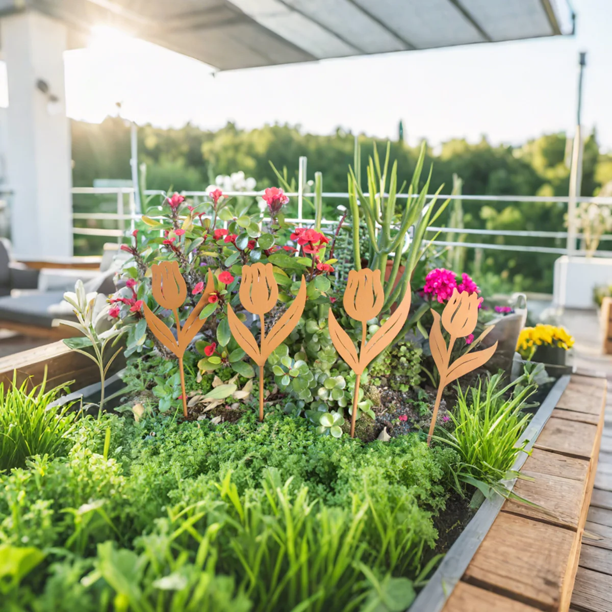 

Tulip Flower Stake - Rustic Iron Art, Romantic Garden Decor for Outdoor