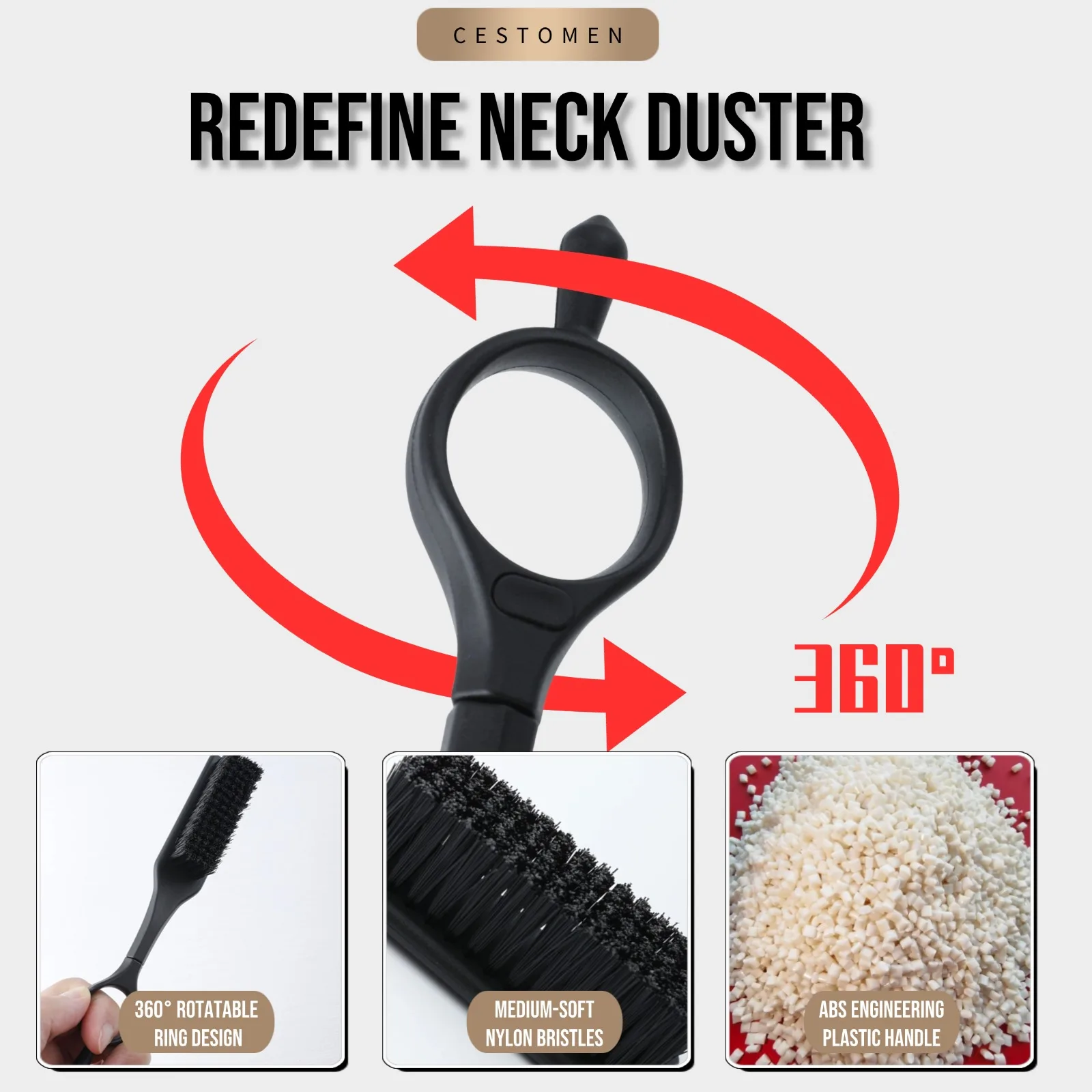 CESTOMEN 360 ° Drehbare Friseur-Haarbürste mit Weichen Nylonborsten Nackenbürste Professionelles Salon-Friseur-Reinigungswerkzeug – Detail 3