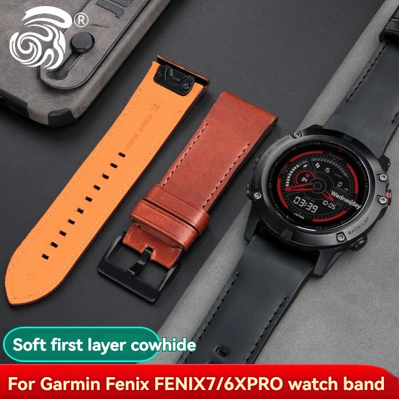 

20mm/22mm/26mm Quick Release Leather Strap for Garmin Fenix 7/6X Pro/5X Plus/Epix 2/Instinct/Genuine Leather Watch Band Men