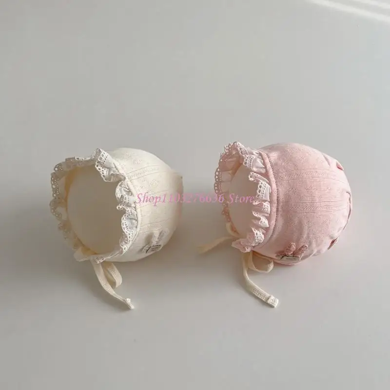 

R6FD Stylish Infant Hat with Lace Edges Soft & Breathable Lace Trimmed Baby Bonnet Flower/Rabbit for Photoshoots & Parties