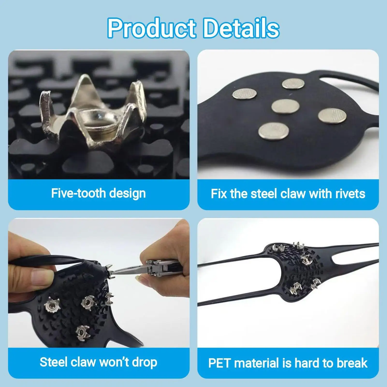 المرابط الجليد 5-الأسنان المضادة للانزلاق الأشرطة الشتاء المشي الثلوج الأحذية الجرموق للمشي في الهواء الطلق تسلق الطقس البارد التنقل