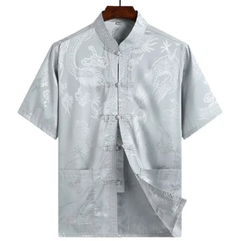 Wholesale Chinese Traditional Women Short Sleeve Jacket Satin Lace Tang Coat Casual T Shirt Slim Tops Blouse Size M L XL XXL 3XL