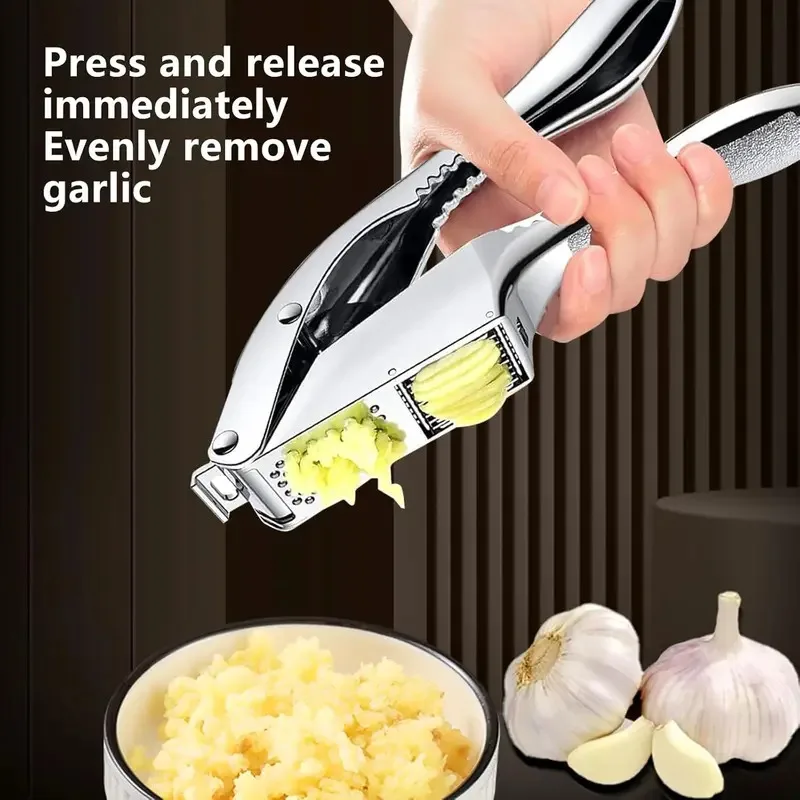 

2-in-1 Stainless Steel Garlic Press & Slicer - Mincer and Cutter for Fresh Garlic Cloves, Dishwasher Safe & Easy to Clean