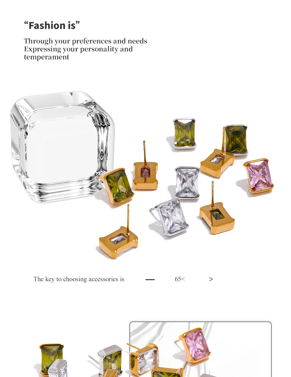 Yhpup Zarte quadratische Ohrstecker aus Edelstahl mit AAA-Kubikzirkonia, 18 Karat PVD-beschichtet, trendiger Alltagsschmuck für Frauen, Gala-Geschenk – Detail 7