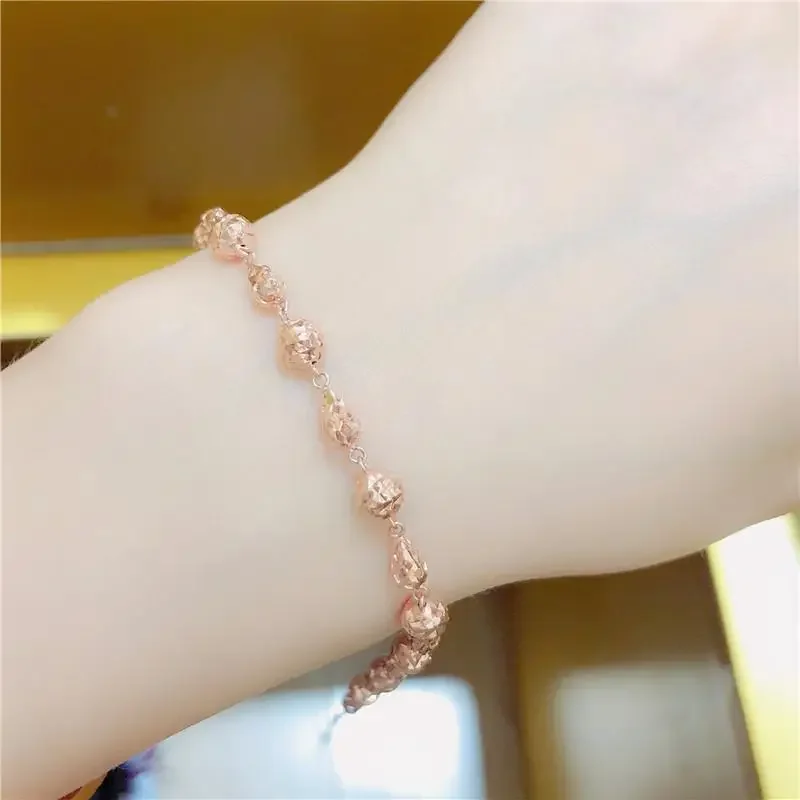 Plated 14K Rose Gold Hollow Bead Drop-shaped Charm Bracelets for Women Classic Light Luxury Punk Jewelry