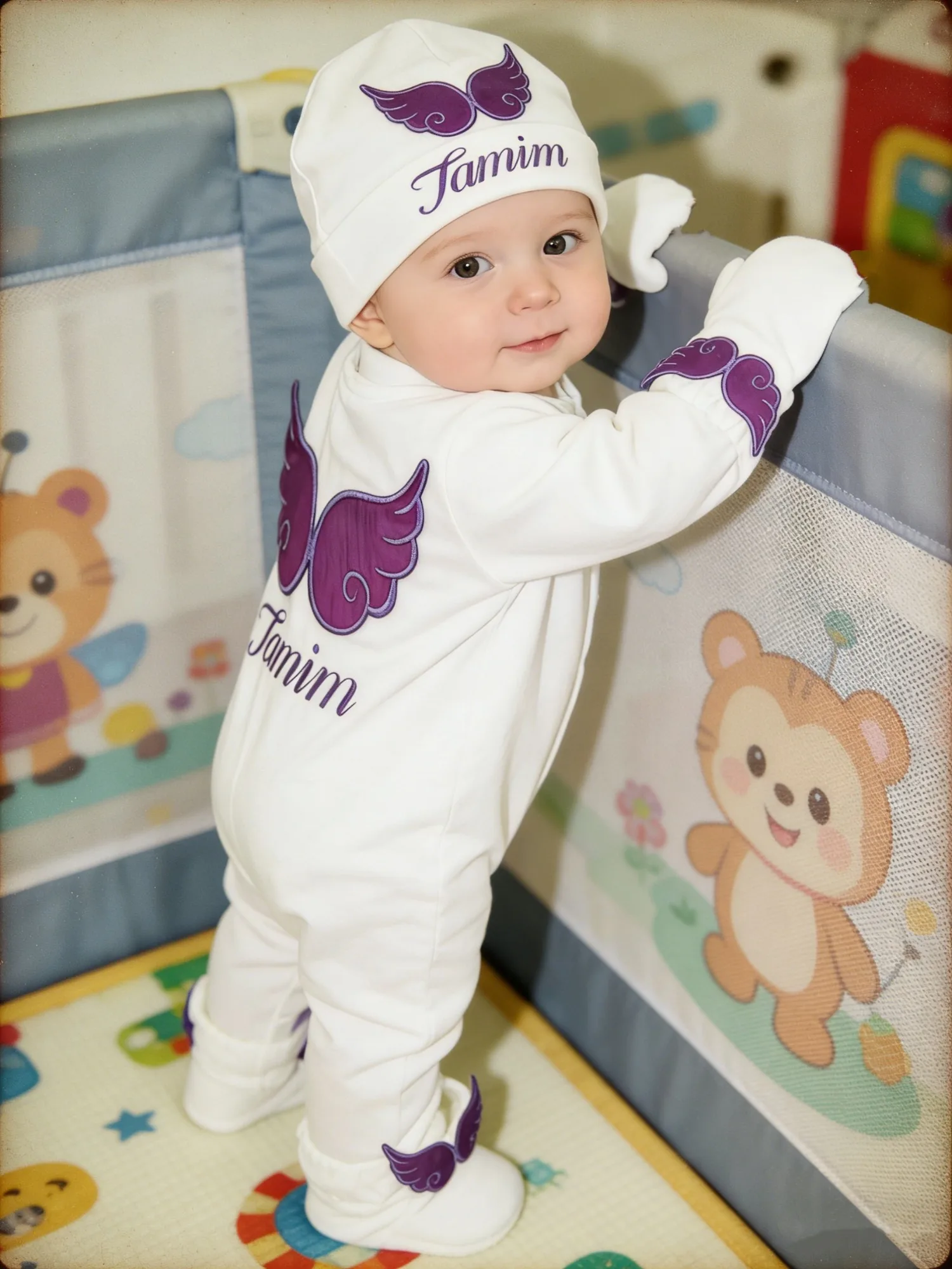 Chic Baby Boy Purple Angel Set - Wings & Embroidery - Ideal for Photoshoot & Special Occasions