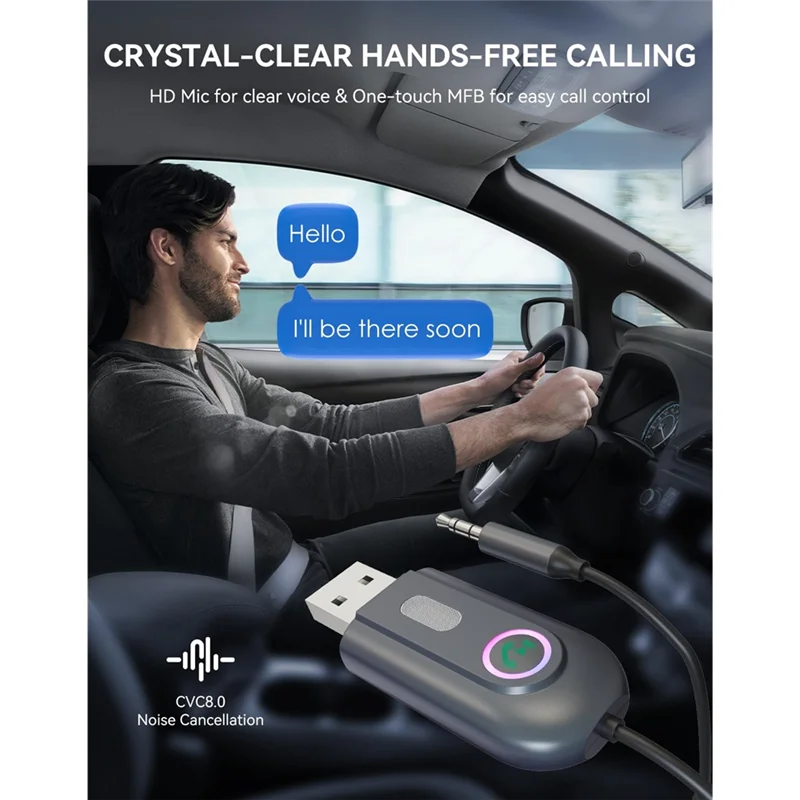 AUX COMPLETO para Bluetooth 5.3 para adaptador de carro, kit receptor Bluetooth USB 2.0 de entrada de 3,5 mm para áudio de carro, estéreo doméstico e alto-falante