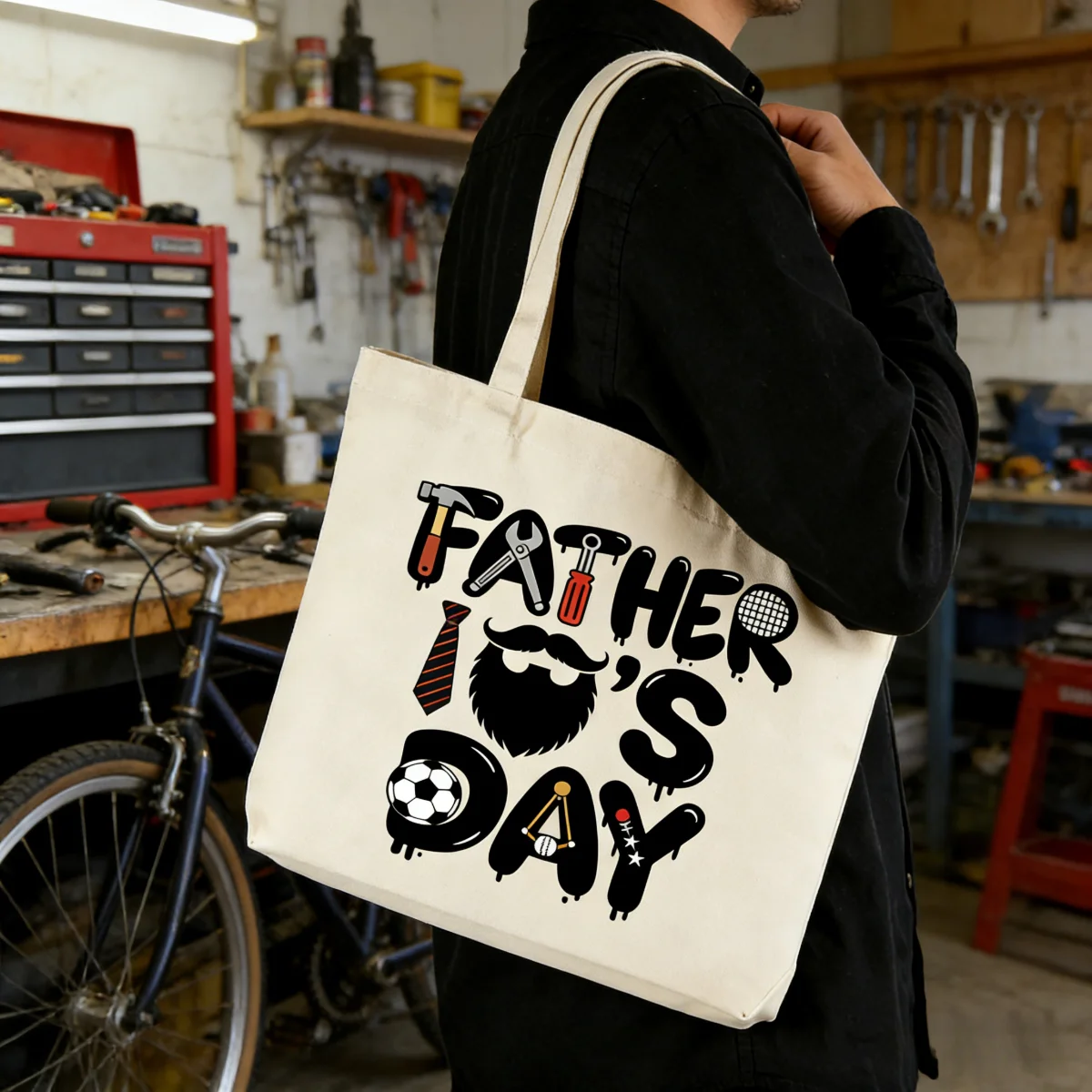 

1Pc Father's Day patterned canvas tote bag, fashionable single-shoulder canvas bag, portable and fashionable shopping bag