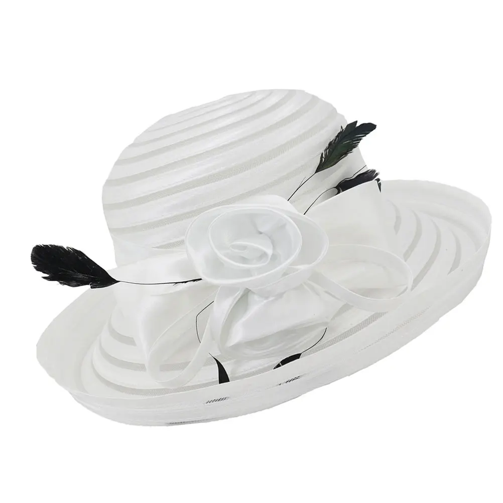 

1Pc Stylish Dress Hat Breathable Wide Brim Bowler Hat For Women Girls Party Travel Beach Wedding White