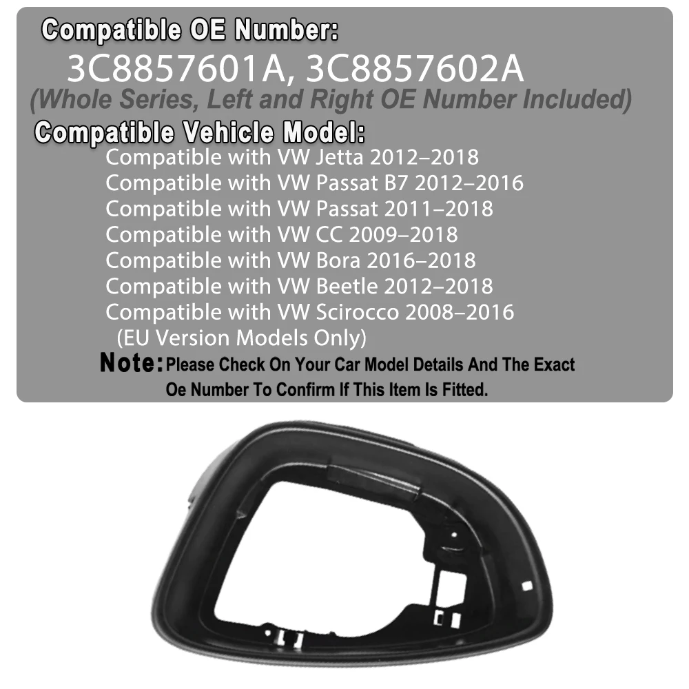 Marco de carcasa de espejo lateral brillante para coche, accesorios embellecedores para VW Jetta 6 MK6 Passat B7 CC Beetle Scirocco