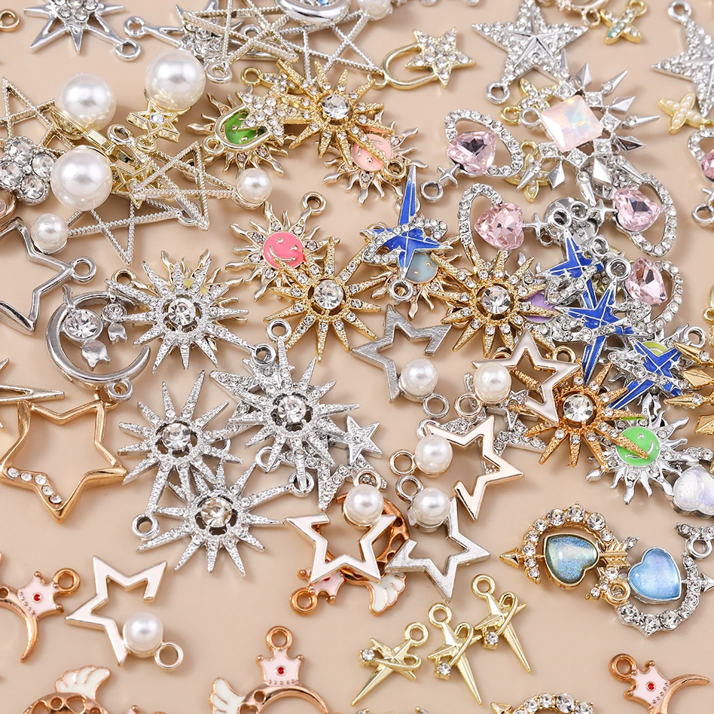 Leslie 10 Stück exquisite Kristall-Stern-Mond-Charms für baumelnde Ohrringe, Armbänder, Halsketten, Anhänger, Schmuck, DIY-Handwerk – Detail 2