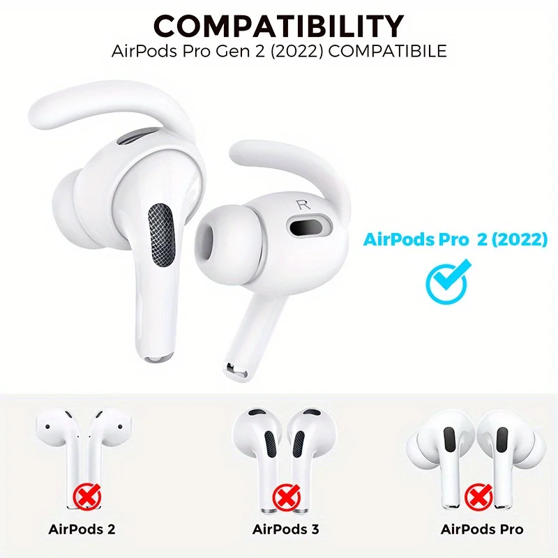 Anti-Slip Silicone Ear Hooks for Apple for airpods Pro 2 - Soft Grip Eartips, Sporty Design, Secure Fit Earbud Accessories