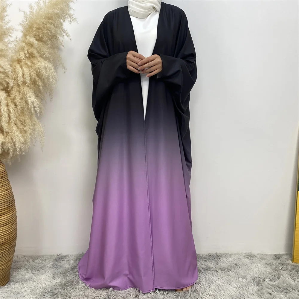 Middle East Muslim fashion new hot Dubai cardigan robe Arab Turkey long-sleeved gradual change dress dress Islamic women loose e