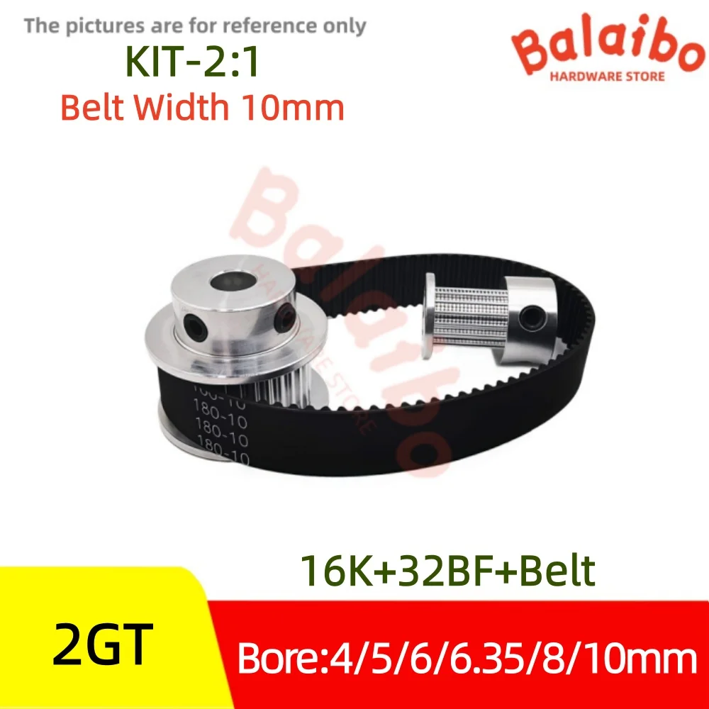 

2GT timing pulley set 16T 32T belt width 10mm Bore 4/5/6/6.35/8/10/mm 2:1 reduction ratio transmission components