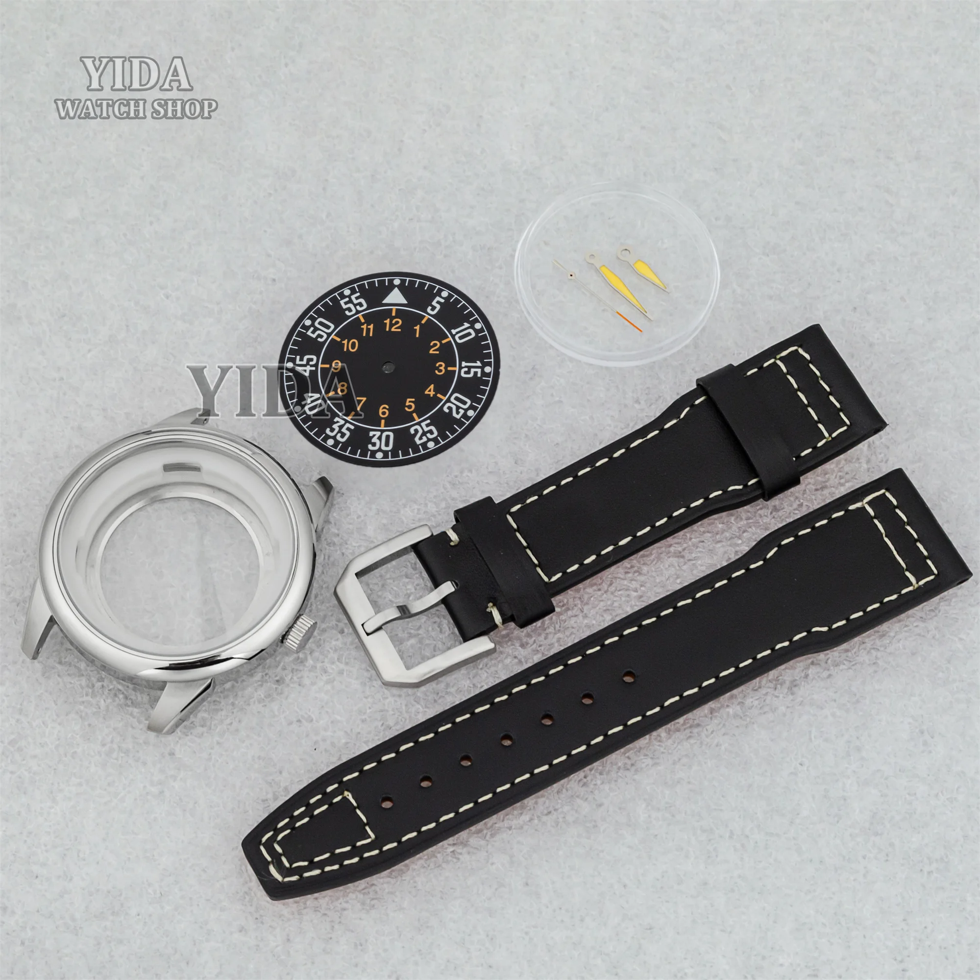 

42.7mm NH35 Watch Case Dial Hands Genuine Leather Bracelet Stainless Steel Case 5ATM Waterproof for Mark XX fit NH35 Movement